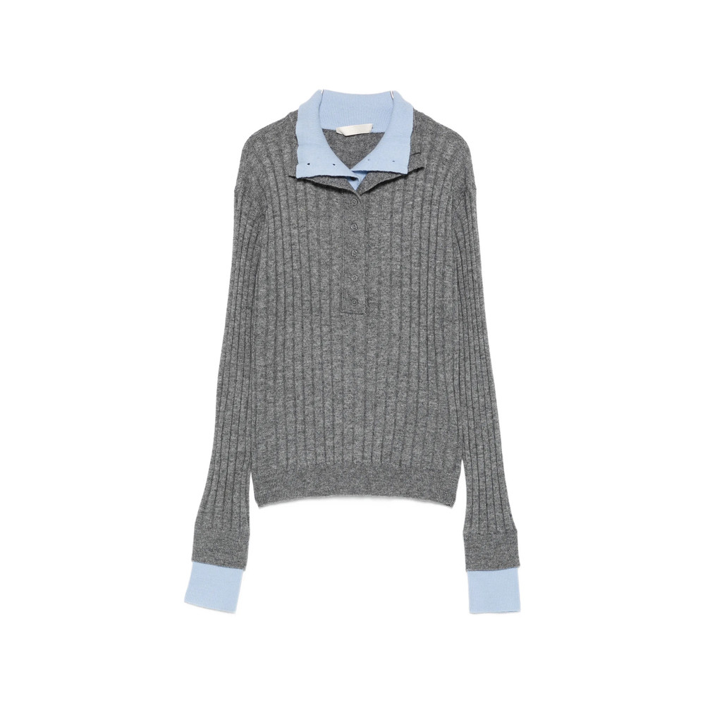 Eleh Ribbed-knit Button-up Polo Top