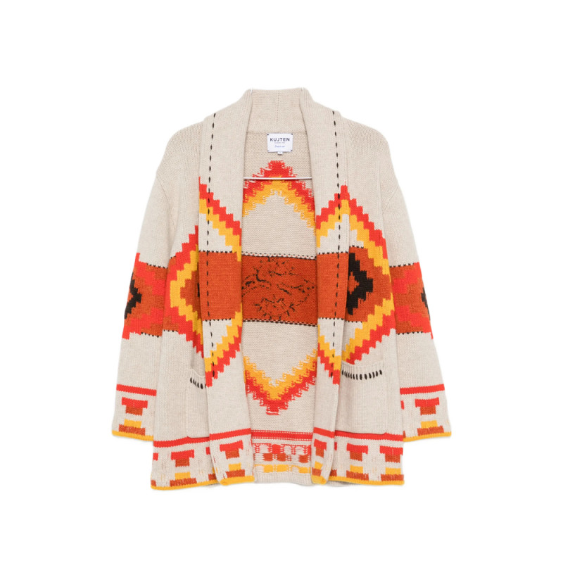 Kujten Intarsia-knit Shawl-collar Cardigan
