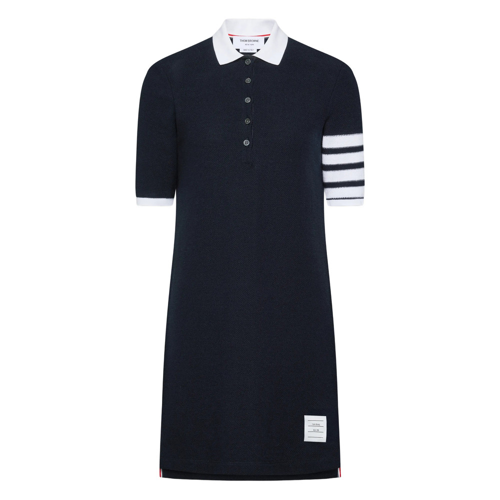 Thom Browne Textured Pique 4-bar Mini Polo Dress