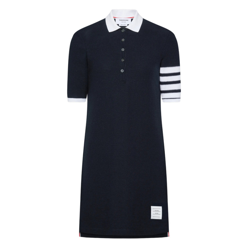 Thom Browne Textured Pique 4-bar Mini Polo Dress