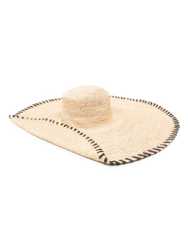 whipstitch-detailing raffia hat