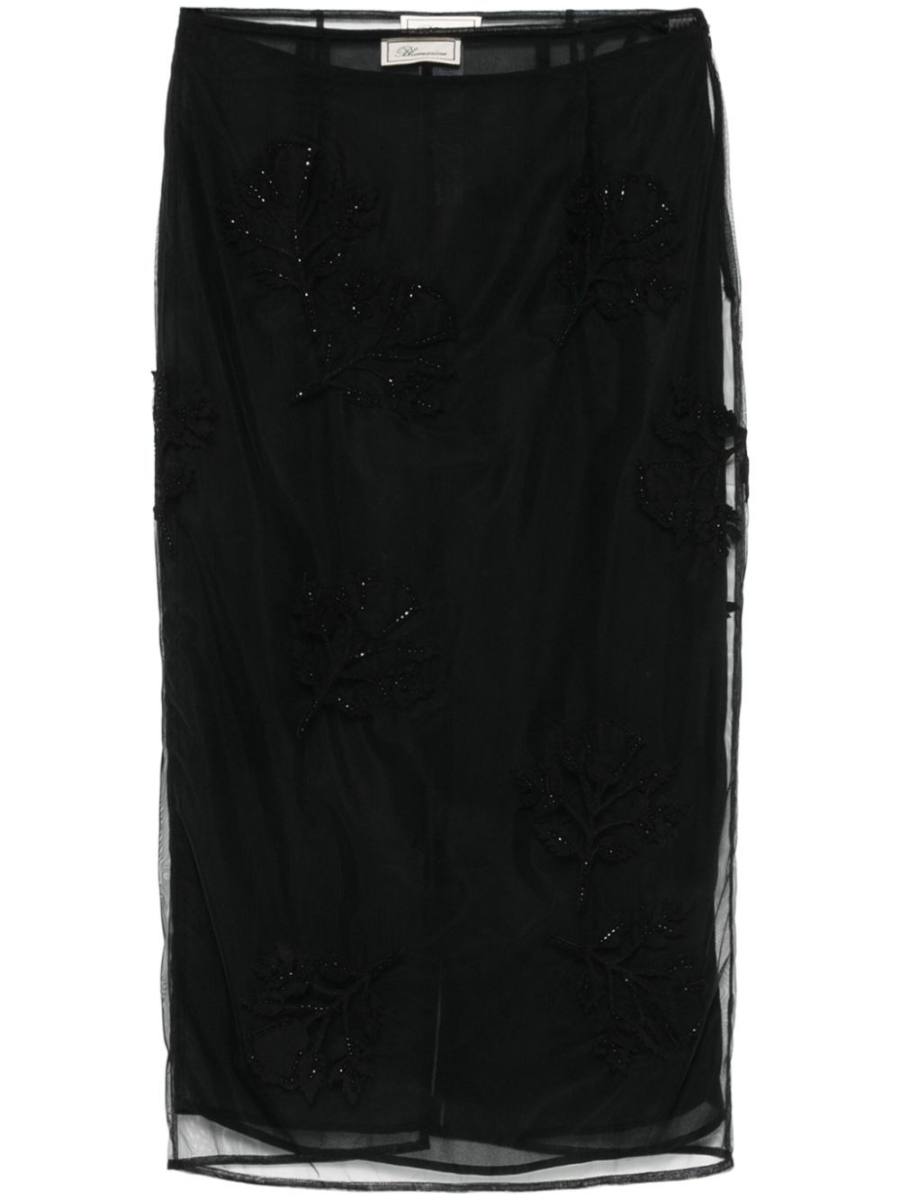 flocked-floral detail skirt