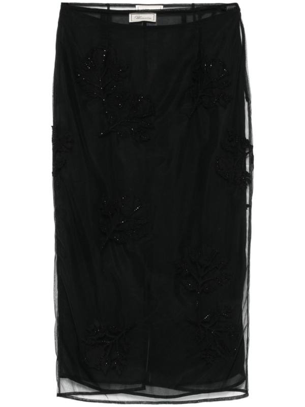 flocked-floral detail skirt