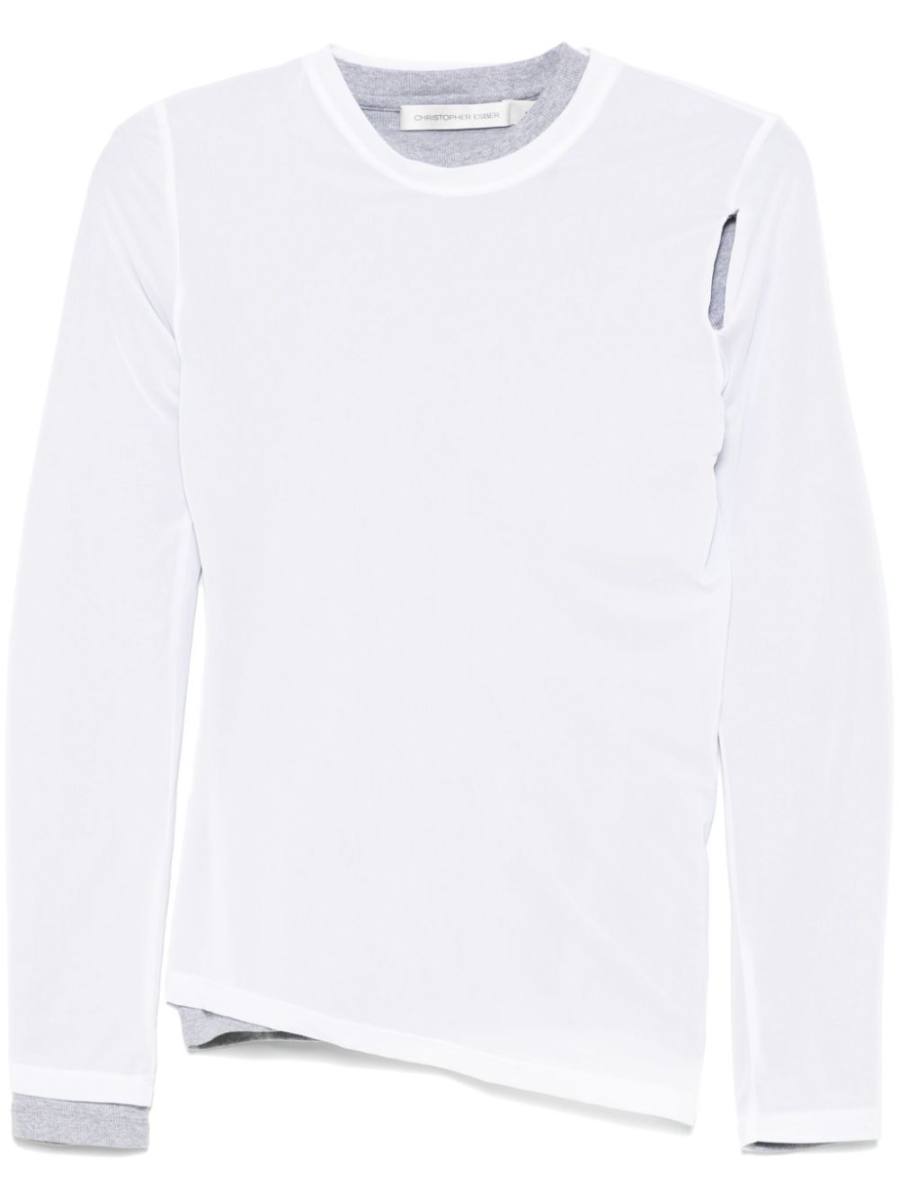 sheer overlay peephole T-shirt