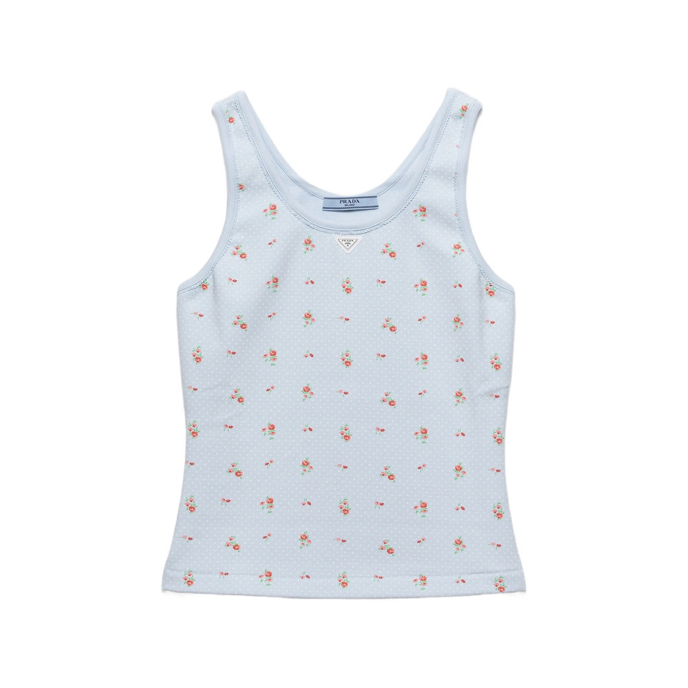 Prada Bouquet Print Ribbed Knit Top