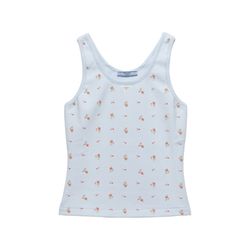 Prada Bouquet Print Ribbed Knit Top