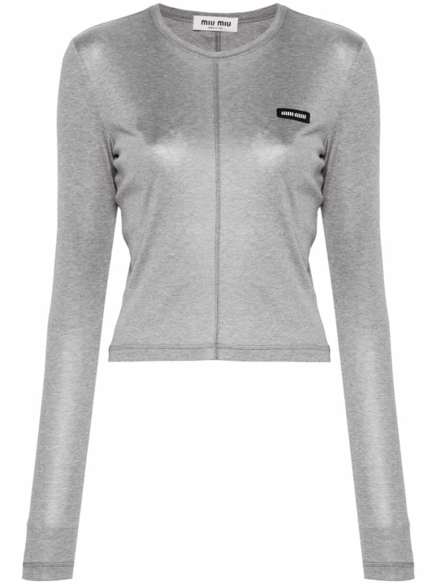 logo-patch silk T-shirt