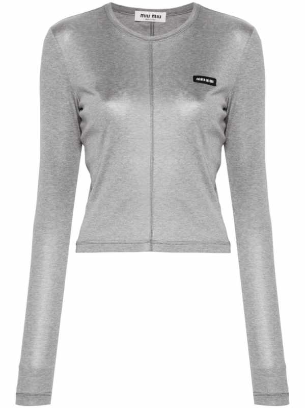logo-patch silk T-shirt