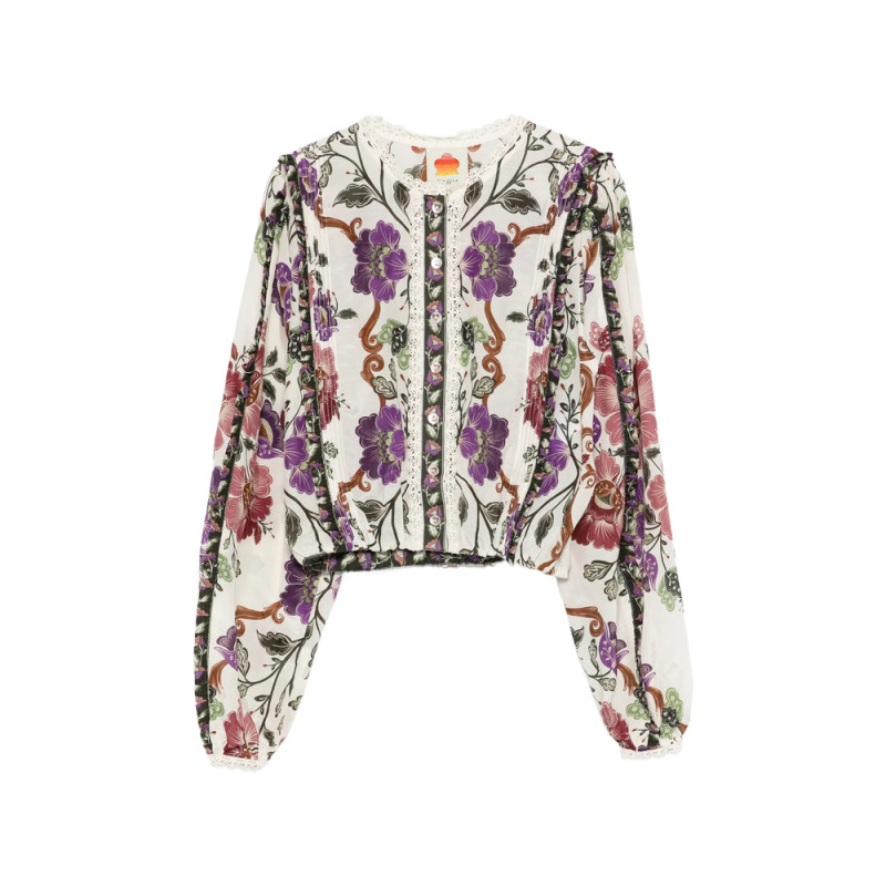 Farm Rio Floral Lace-trim Shirt