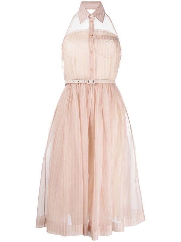 logo-embroidered organza midi dress