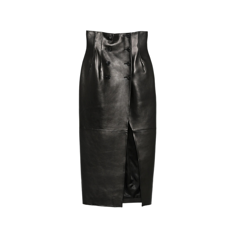 Khaite Double-breasted Leather Midi Skirt