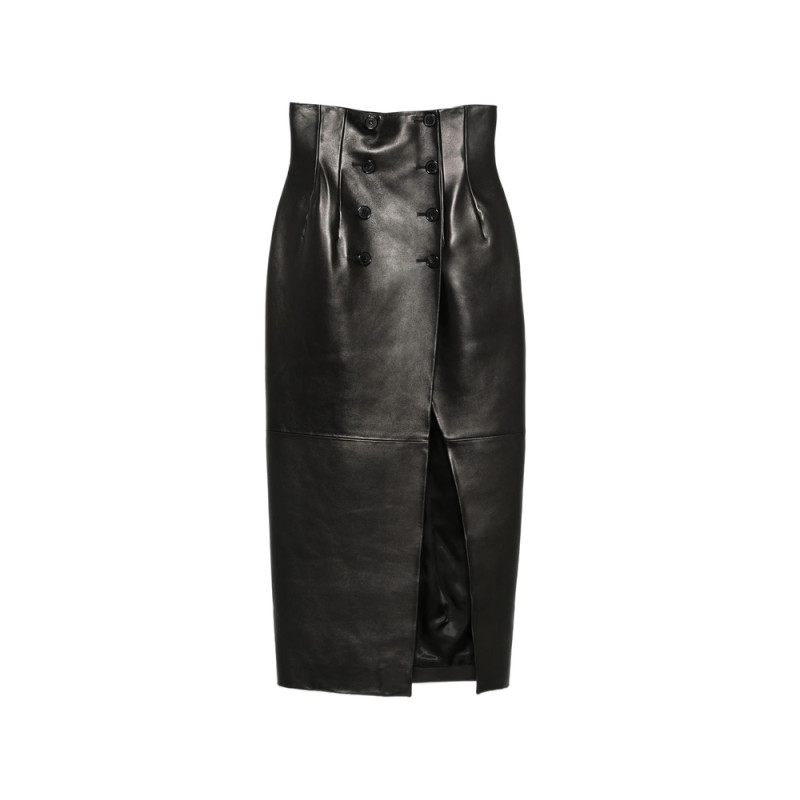 Khaite Double-breasted Leather Midi Skirt