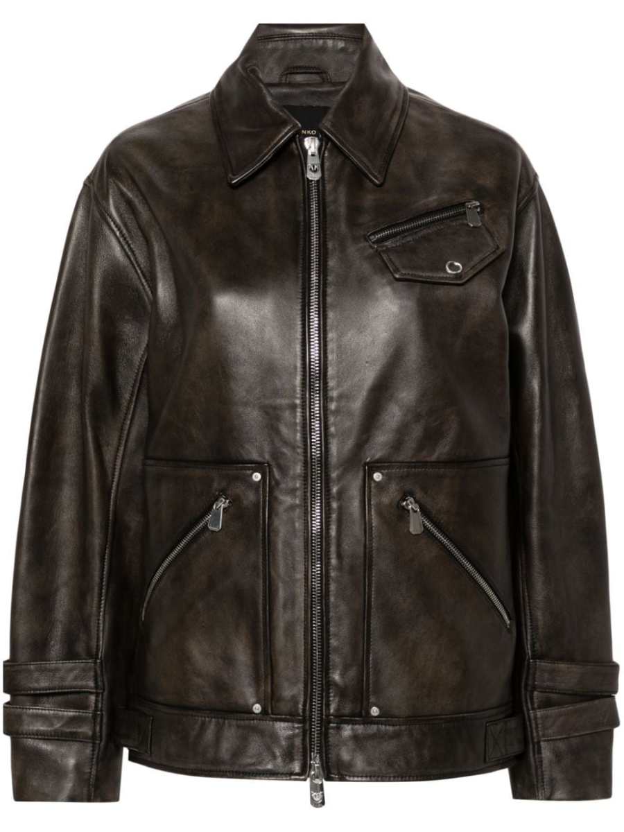 zip-up leather jacket