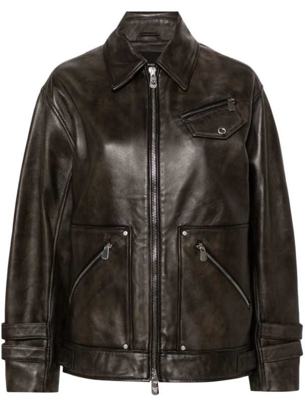 zip-up leather jacket