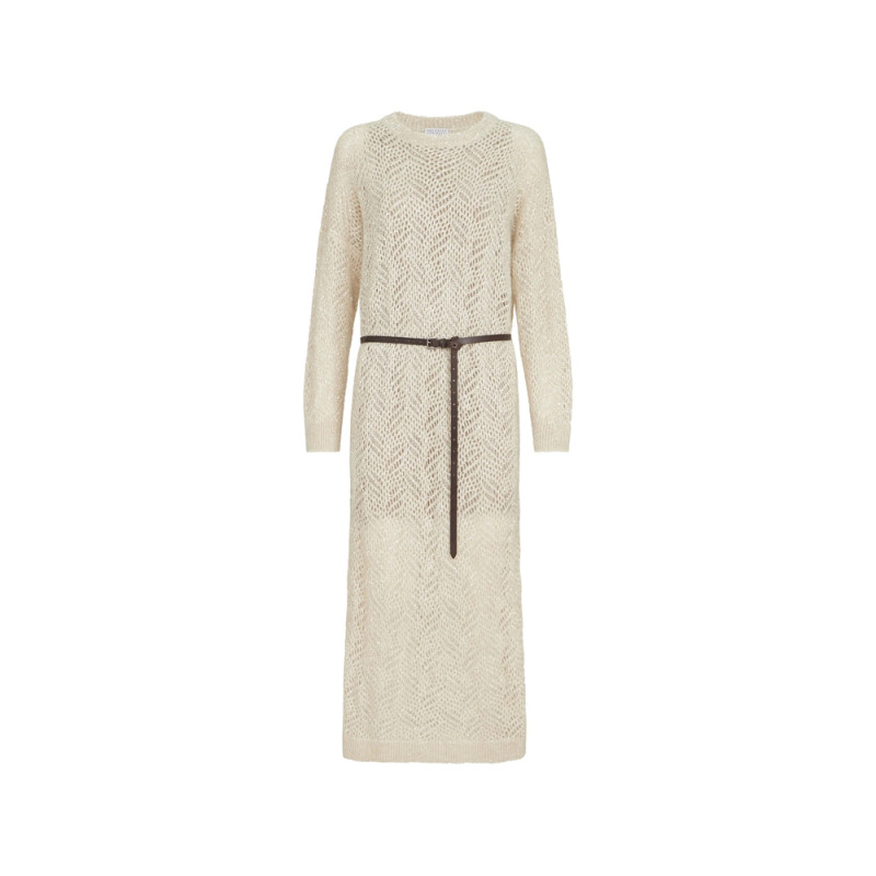 Brunello Cucinelli Dazzling Abstract Leaf Knit Dress In Mohair And Wool