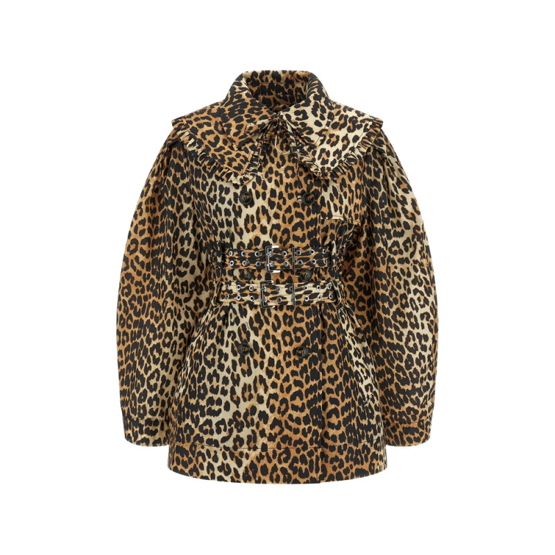 Ganni Ruffle Leopard Trench Coat