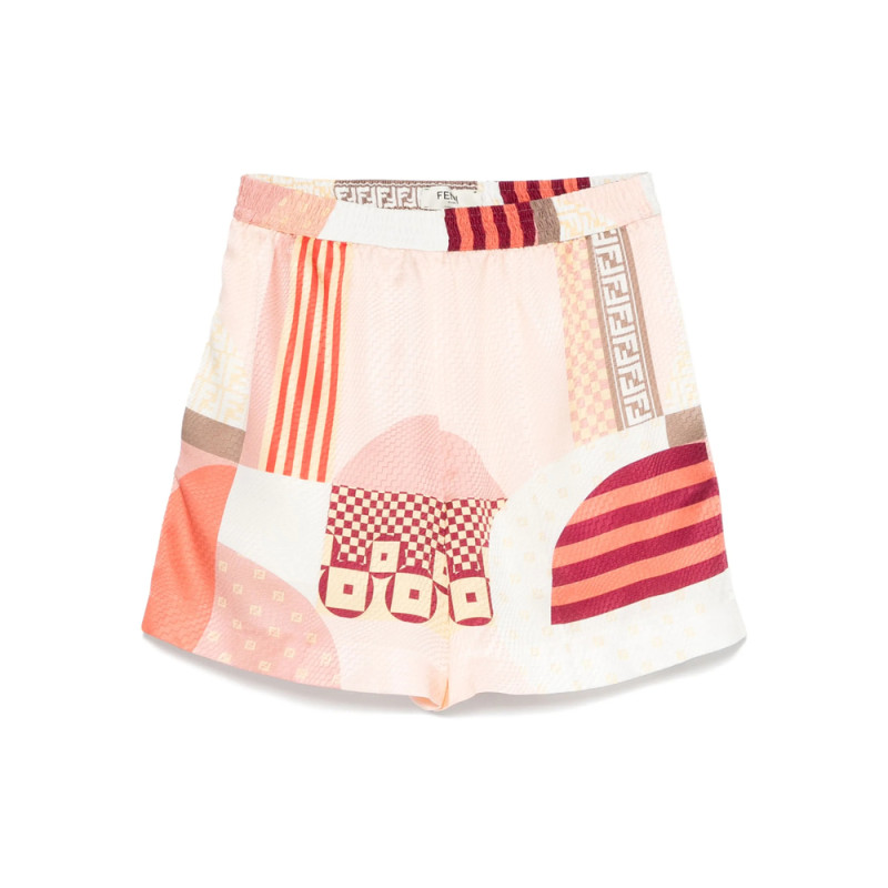 Fendi Patchwork-print Silk Shorts