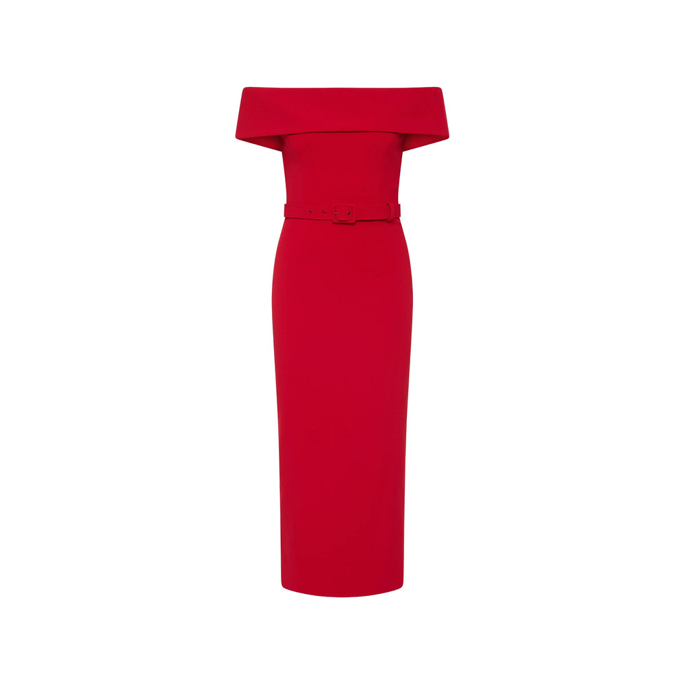 Rebecca Vallance Precious Belted Off-the-shoulder Midi Dress