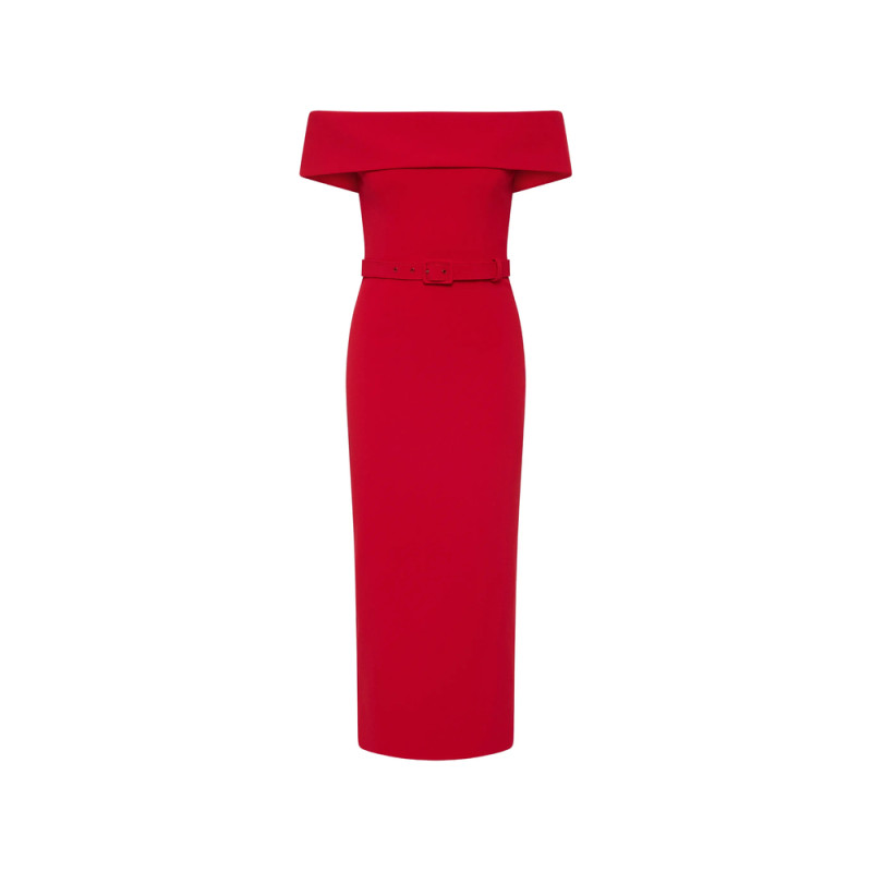 Rebecca Vallance Precious Belted Off-the-shoulder Midi Dress