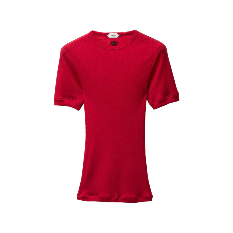 Versace Embroidered Wool Ribbed Knit T-shirt