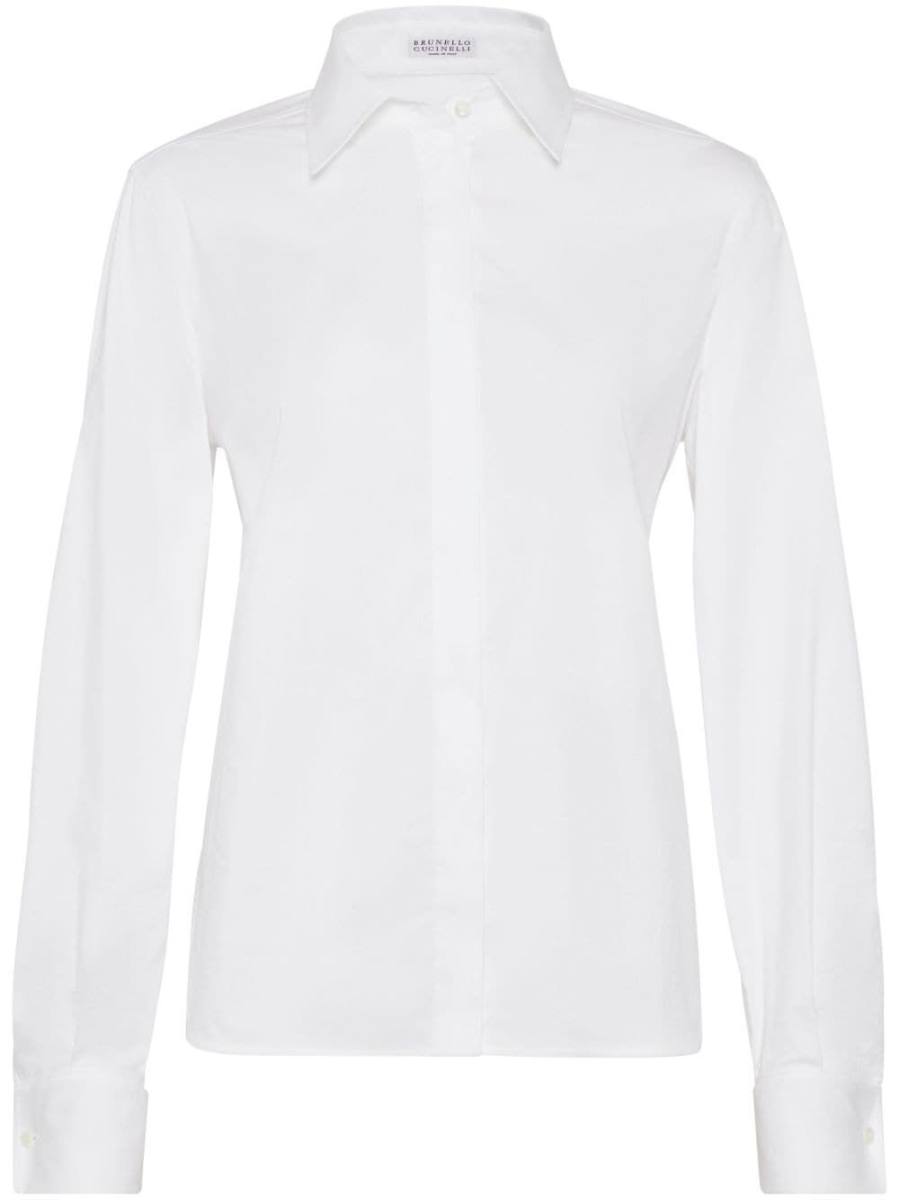 Monili-trim concealed-fastening shirt