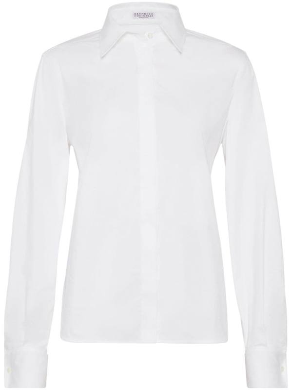 Monili-trim concealed-fastening shirt