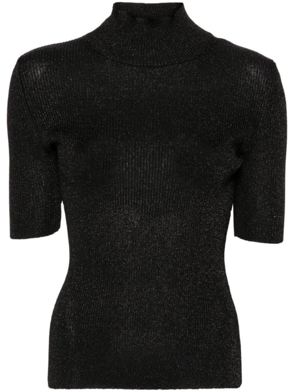 high neck glitter-detail top