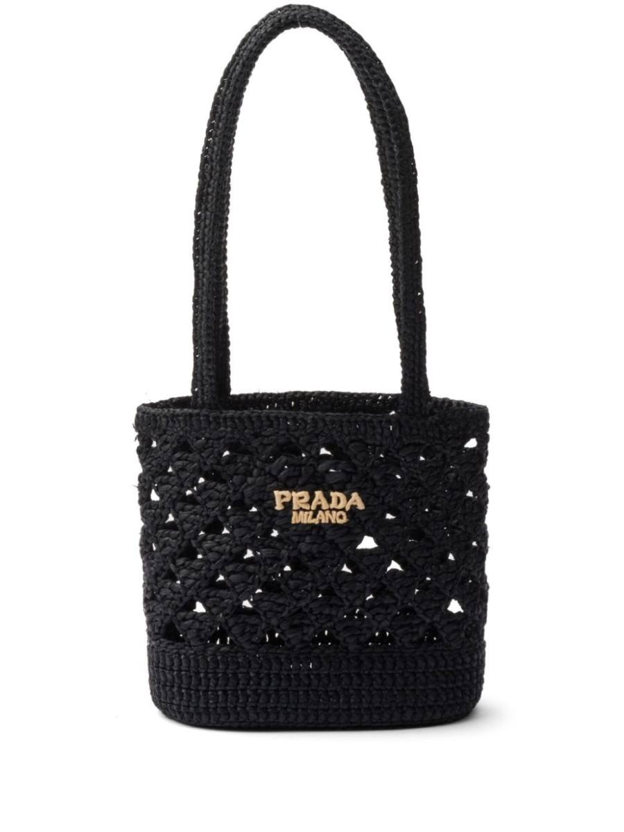logo-embroidered crochet shoulder bag