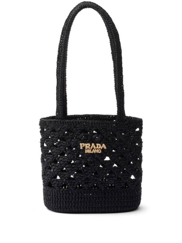 logo-embroidered crochet shoulder bag