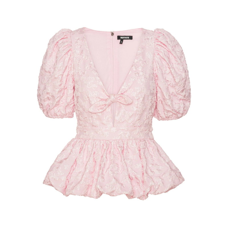 Rotate Puff-sleeve Jacquard Top