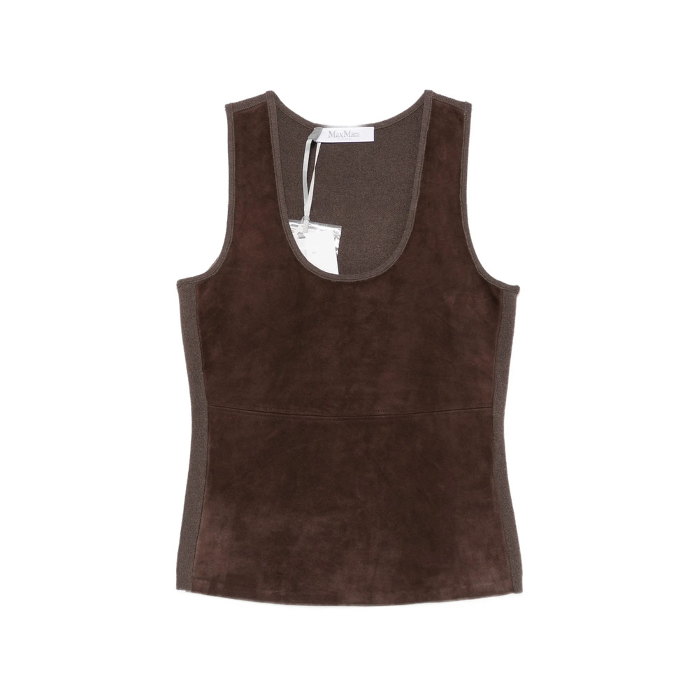 Max Mara Suede-panelled Scoop-neck Top