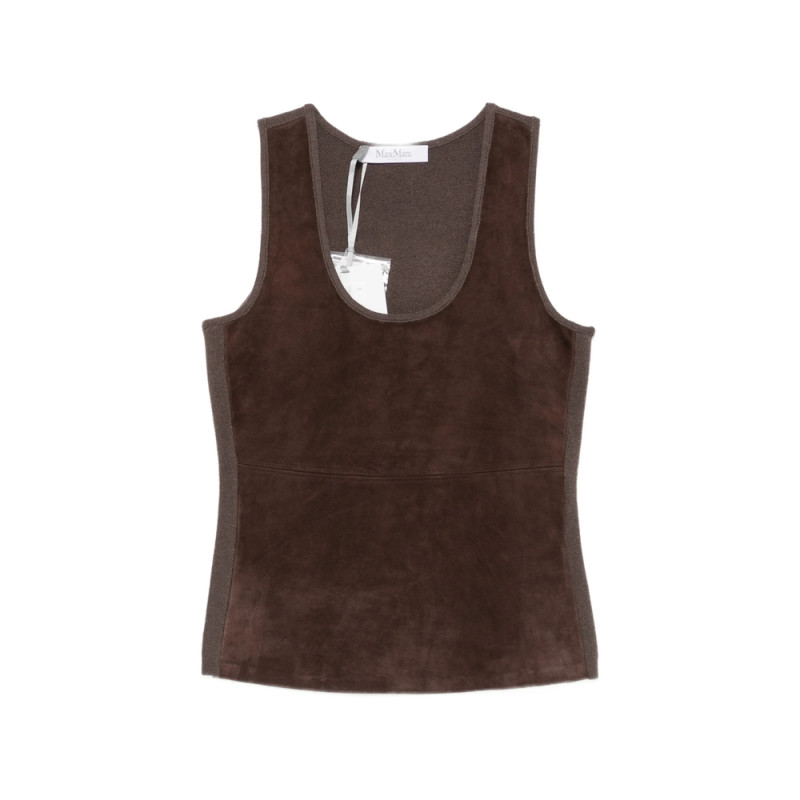 Max Mara Suede-panelled Scoop-neck Top
