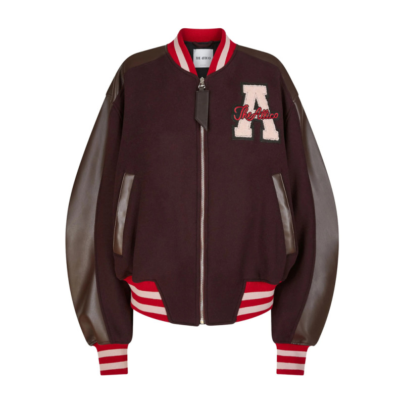 The Attico Leather-sleeved Logo-patch Bomber Jacket