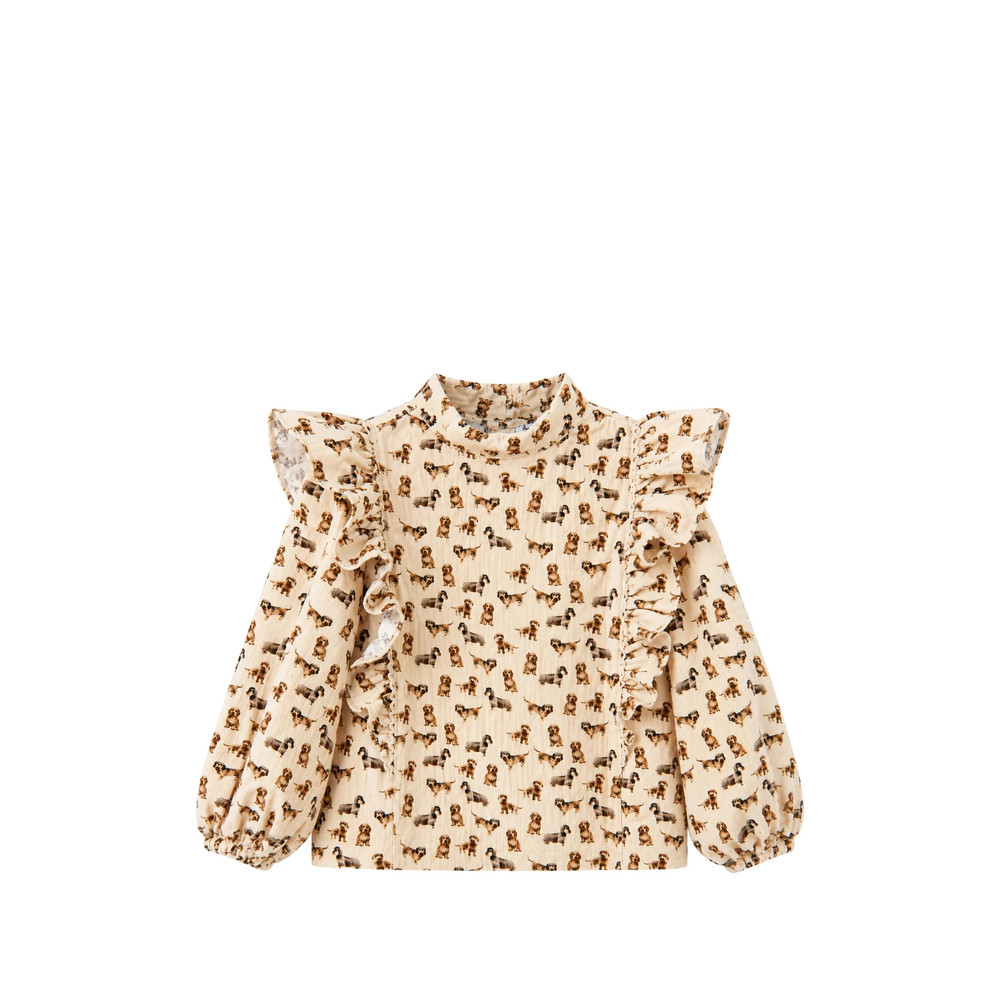 Il Gufo Dog-print Ruffled Blouse
