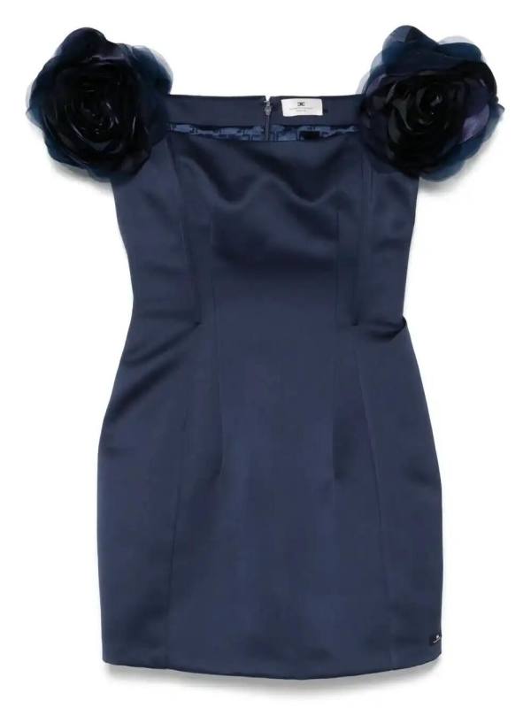 floral-appliqué duchess satin mini dress