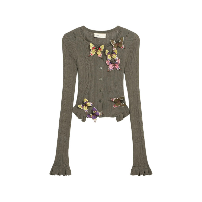 Blumarine Butterfly Ribbed Cardigan
