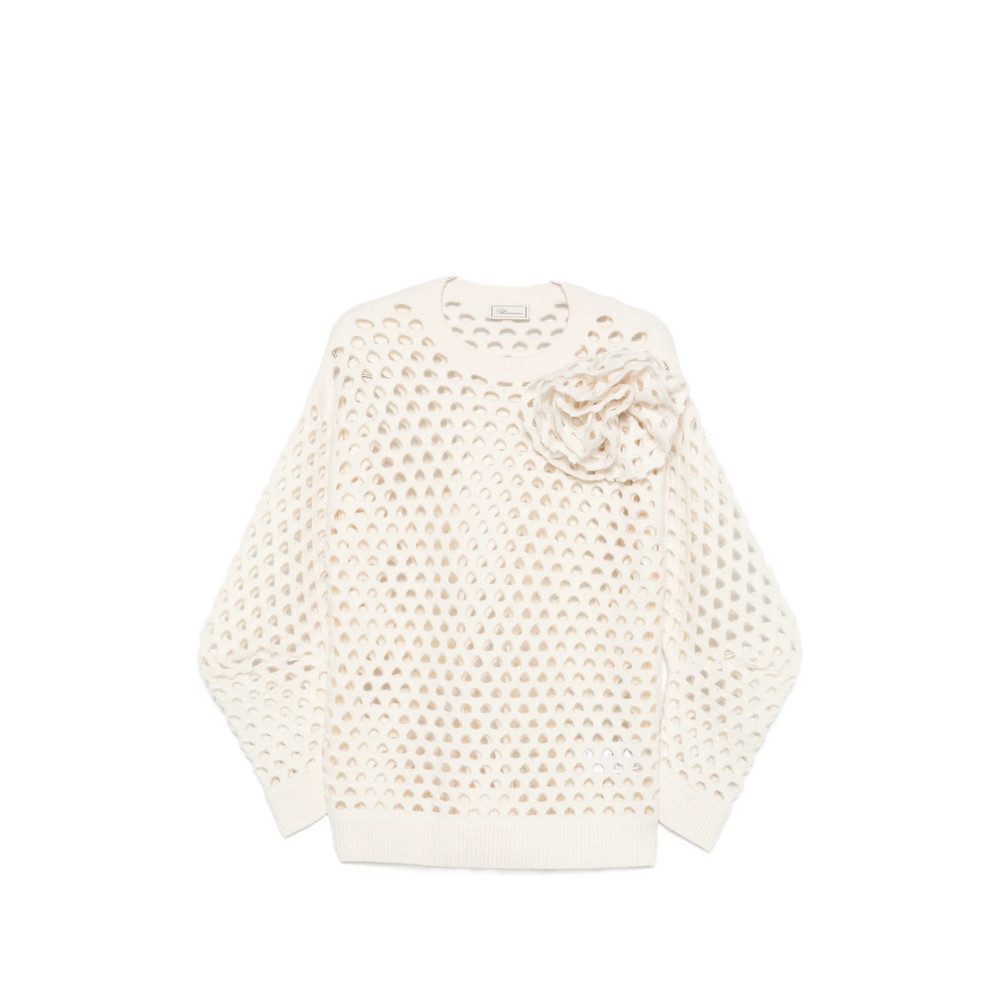 Blumarine Floral-appliqué Open-knit Sweater