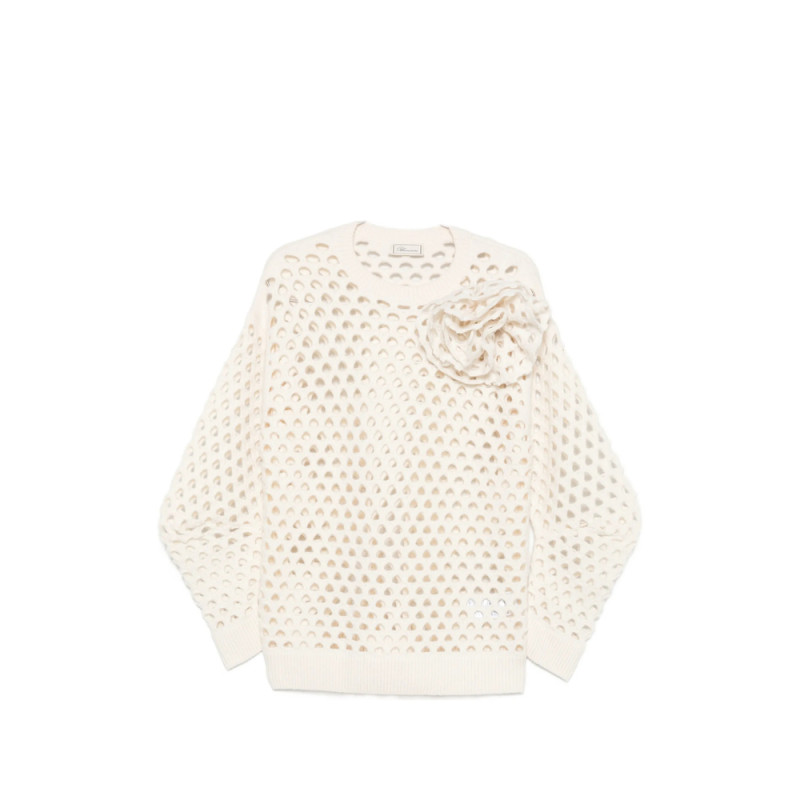 Blumarine Floral-appliqué Open-knit Sweater