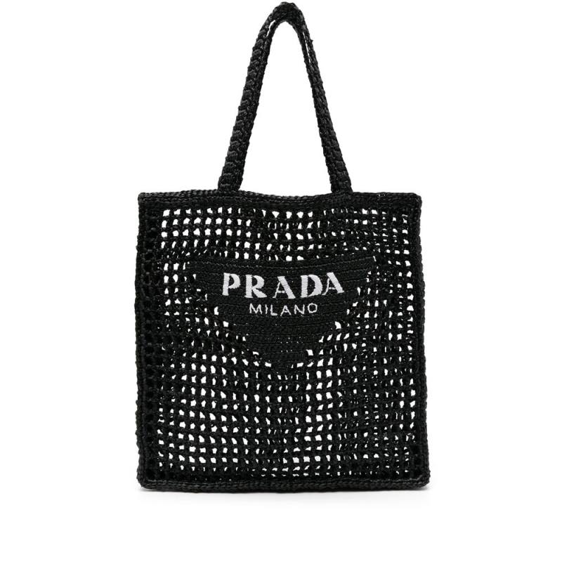 Prada Triangle-logo Raffia Tote Bag