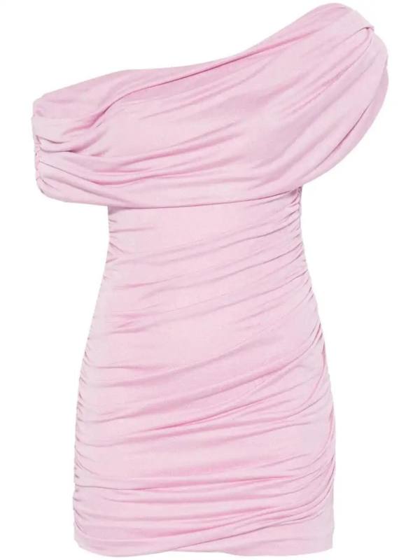 one-shoulder draped mini dress