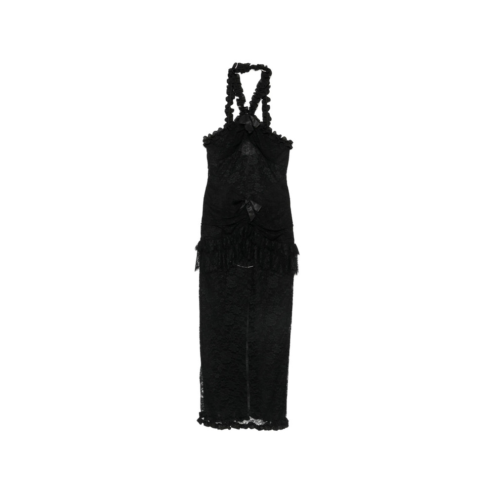 Alessandra Rich Chantilly Lace Halterneck Maxi Dress