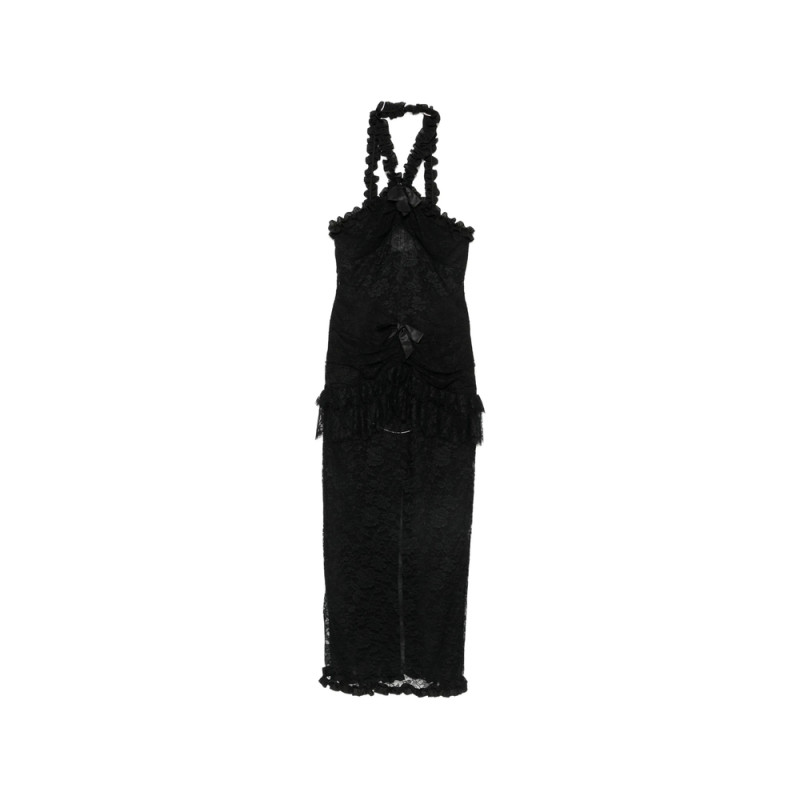 Alessandra Rich Chantilly Lace Halterneck Maxi Dress