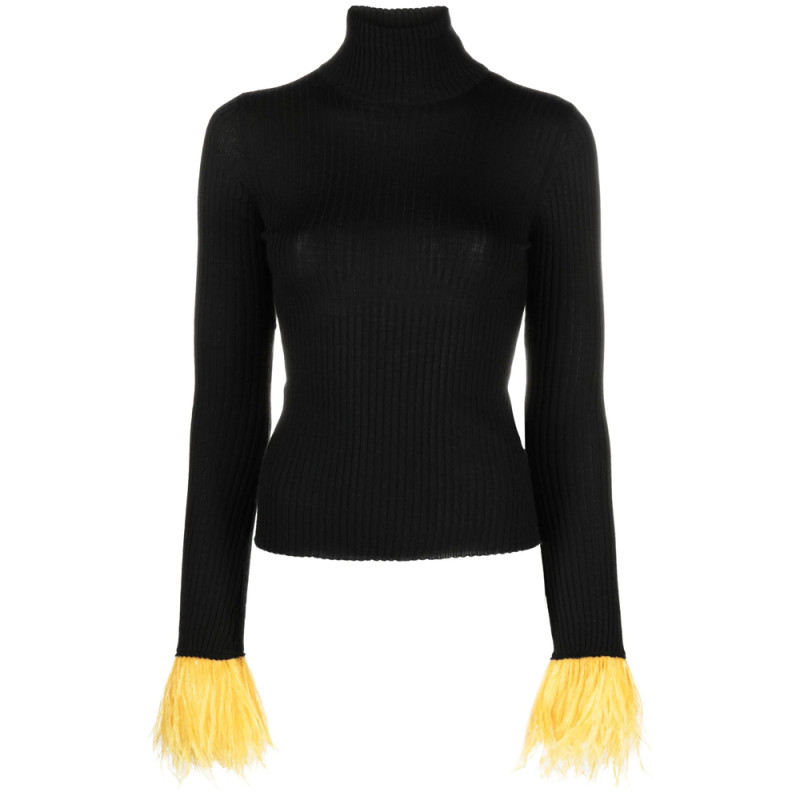 La Double J Feather-cuff Ribbed-knit Jumper