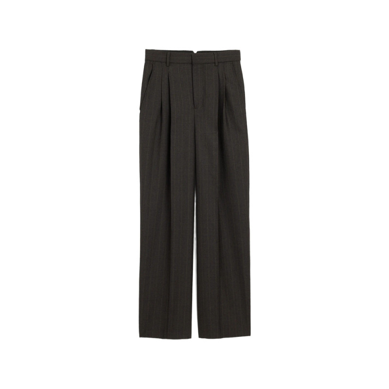 Ami Paris High-waisted Wide-leg Striped Wool Trousers