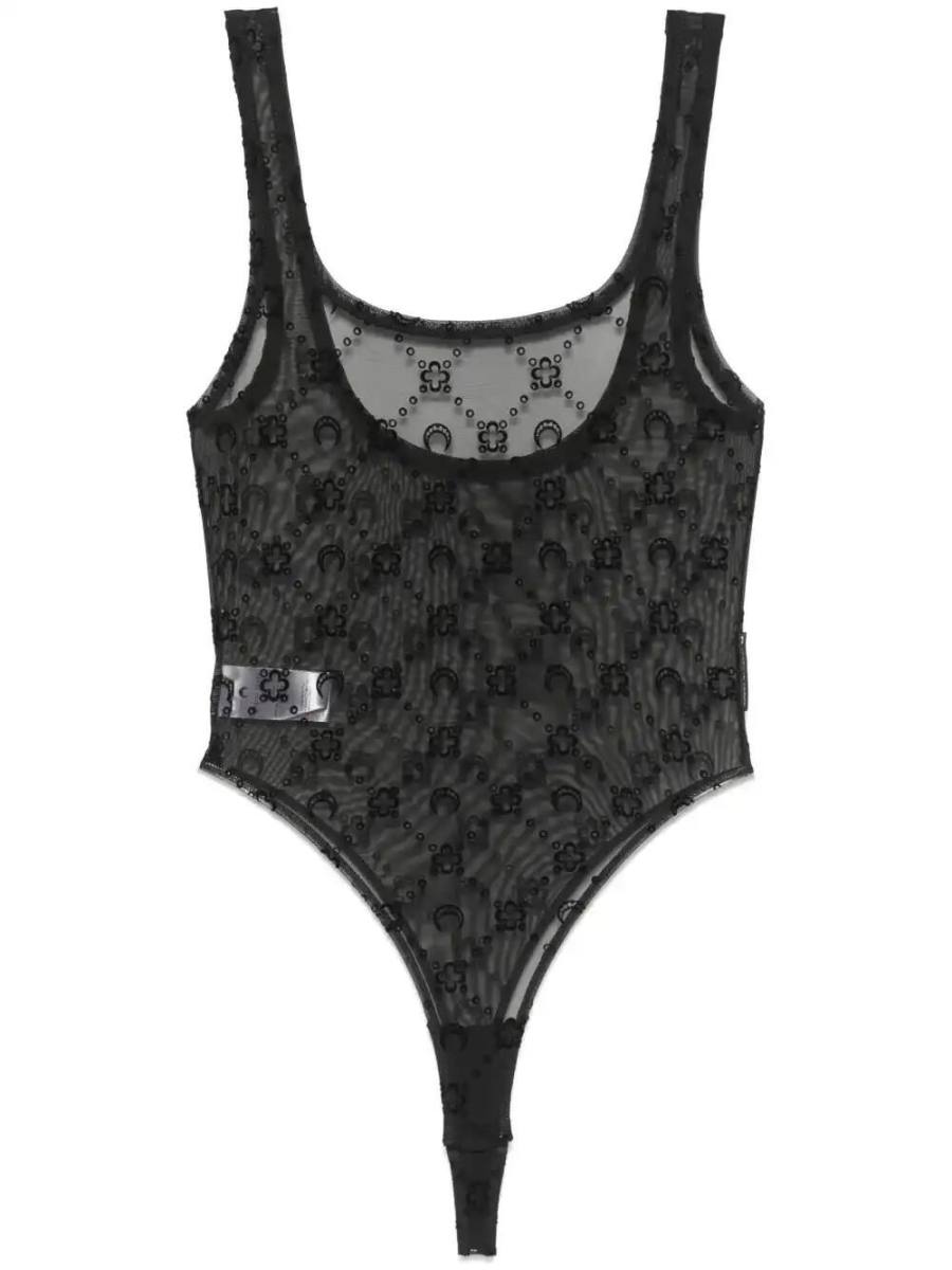 flocked-moonogram mesh bodysuit