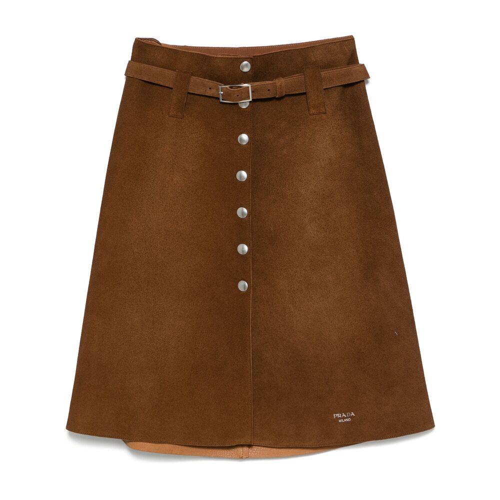 Prada Button-front Suede Skirt