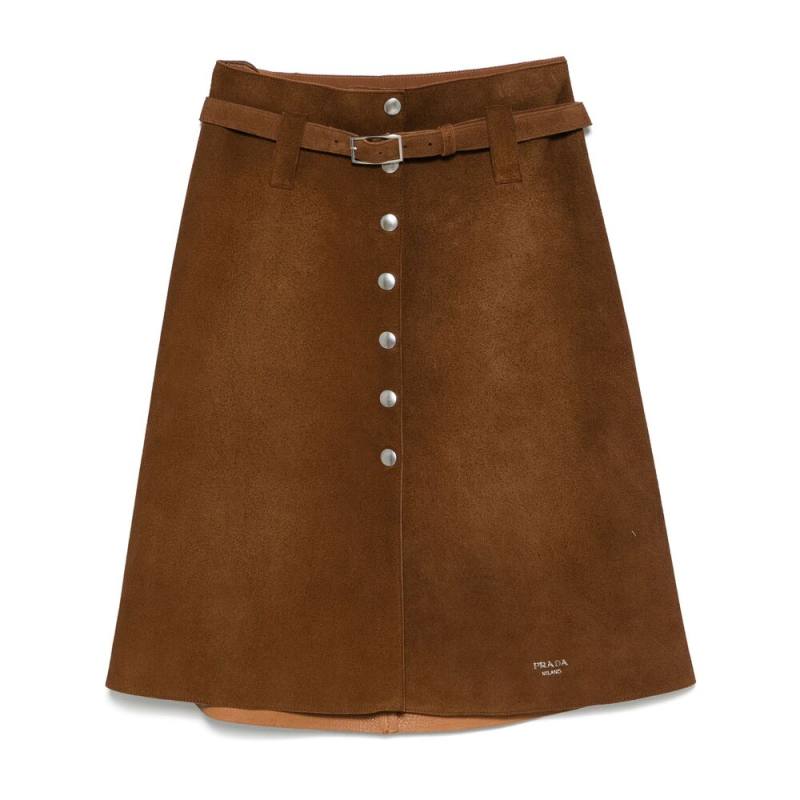 Prada Button-front Suede Skirt