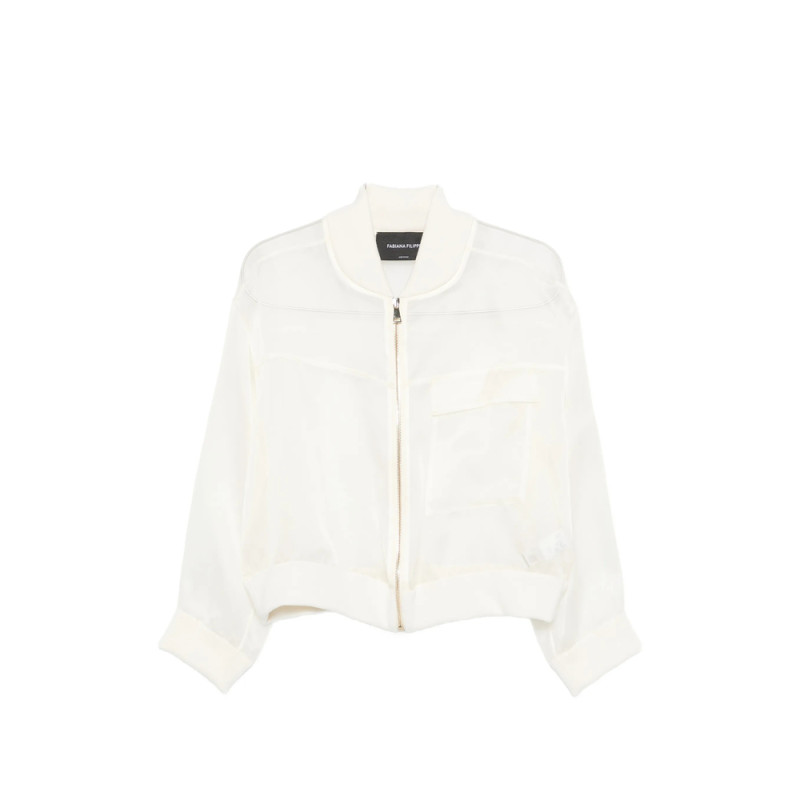 Fabiana Filippi Zipped Pocket Sheer Bomber Jacket