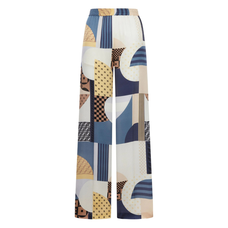 Fendi Geometric-print Wide-leg Trousers