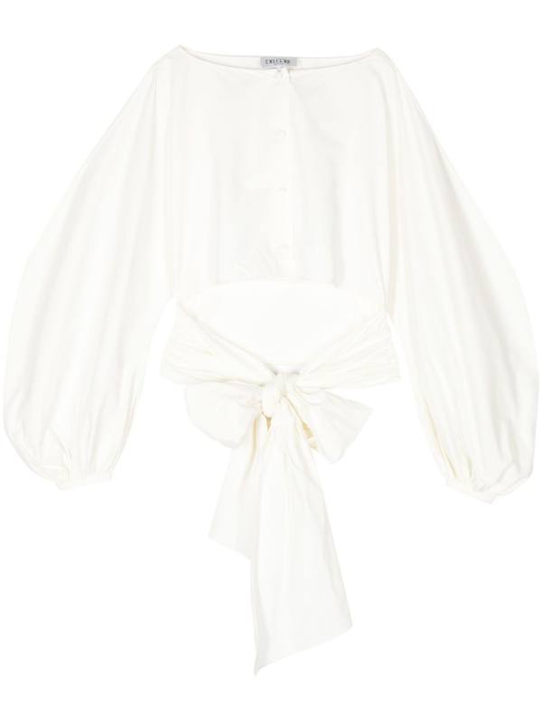 boat-neck tie-waist poplin top